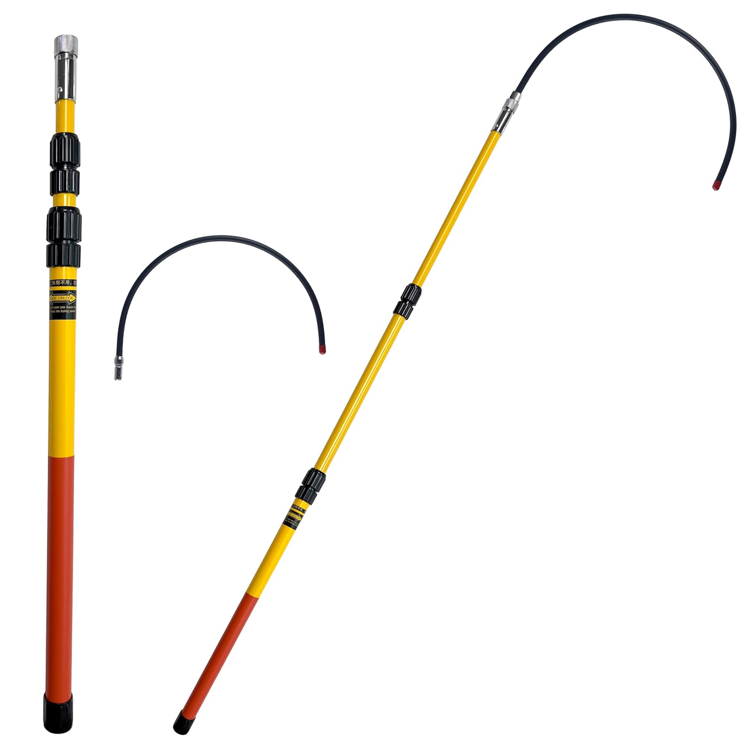 Telescoping Insulated Rescue Hook - 38in to 80in (6.7ft) Extendable Emergency Pole, Detachable 18in Hook for Electrical/Fire Rescue, Boat Safety