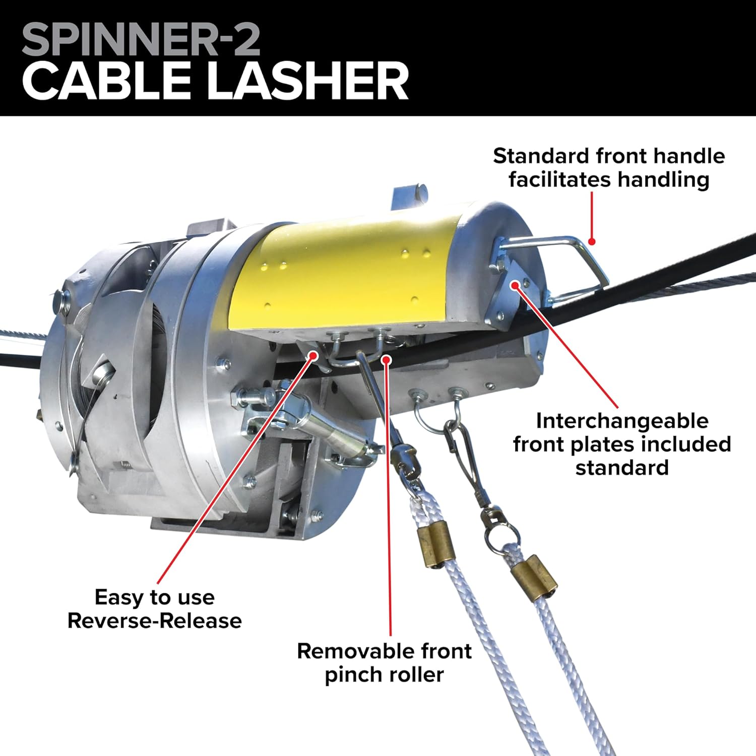 Jameson Spinner-2 Cable Lasher - Aerial Cable Lashing with Stainless Steel Wire, All-Metal Construction, Interchangeable Plates, Reverse Control with Safety Features