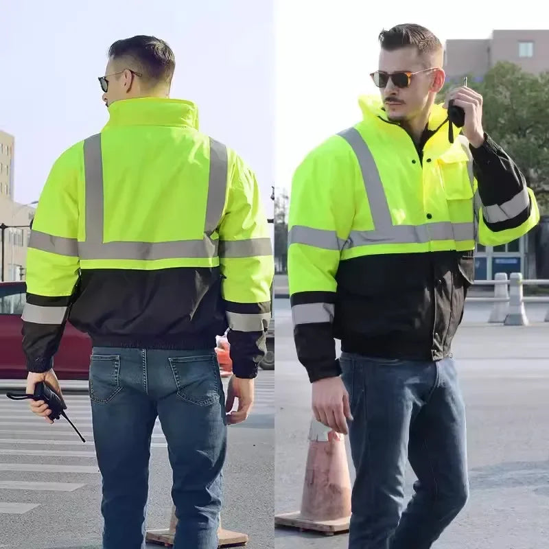 Hi Vis Cotton Winter Safety Coat,Safety Jackets Waterproof with Pockets and Zipper,Traffic Highway Rain Coat