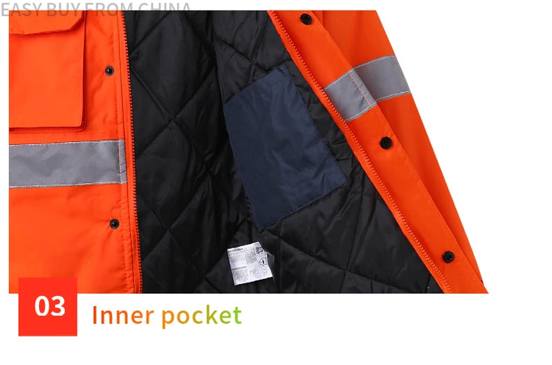Men's Hi Vis Winter Safety Parka Jacket Reflective Warm Coat Rain Jacket With Zipper and Pockets