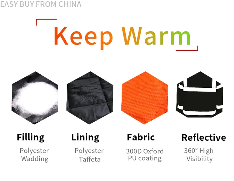 Men's Hi Vis Winter Safety Parka Jacket Reflective Warm Coat Rain Jacket With Zipper and Pockets