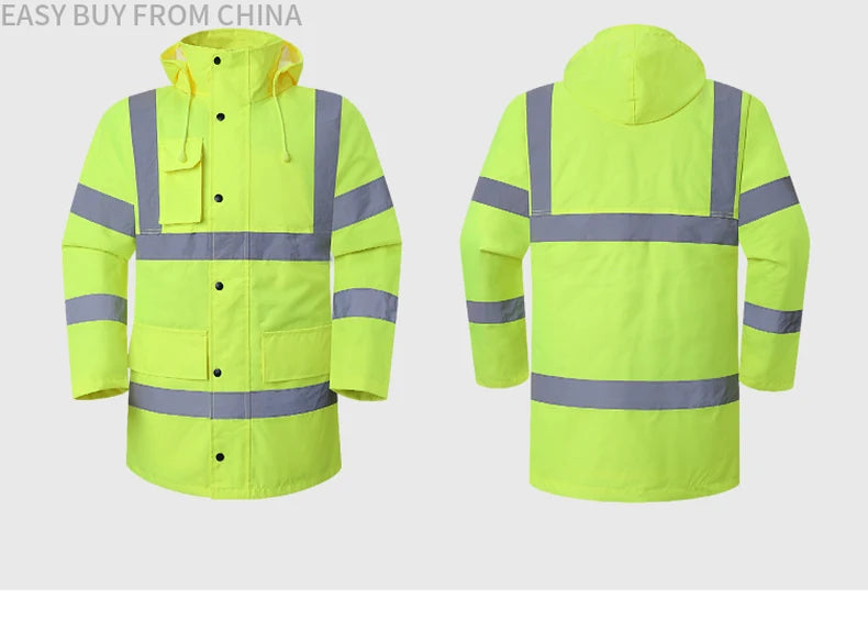 Men's Hi Vis Winter Safety Parka Jacket Reflective Warm Coat Rain Jacket With Zipper and Pockets