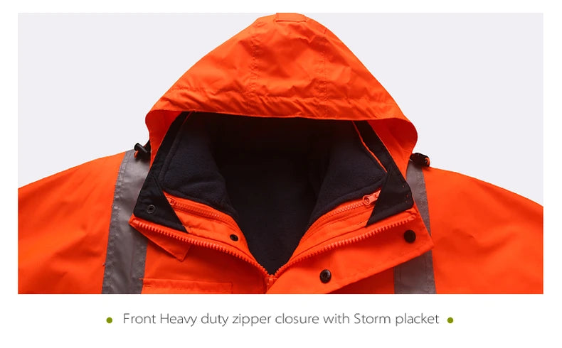 Hi Vis 5 in 1 Waterproof Parka Windbreaker Workwear Rain Coat Reflective Safety Jacket with Detachable Linner