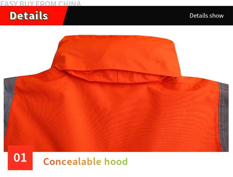 Men's Hi Vis Winter Safety Parka Jacket Reflective Warm Coat Rain Jacket With Zipper and Pockets