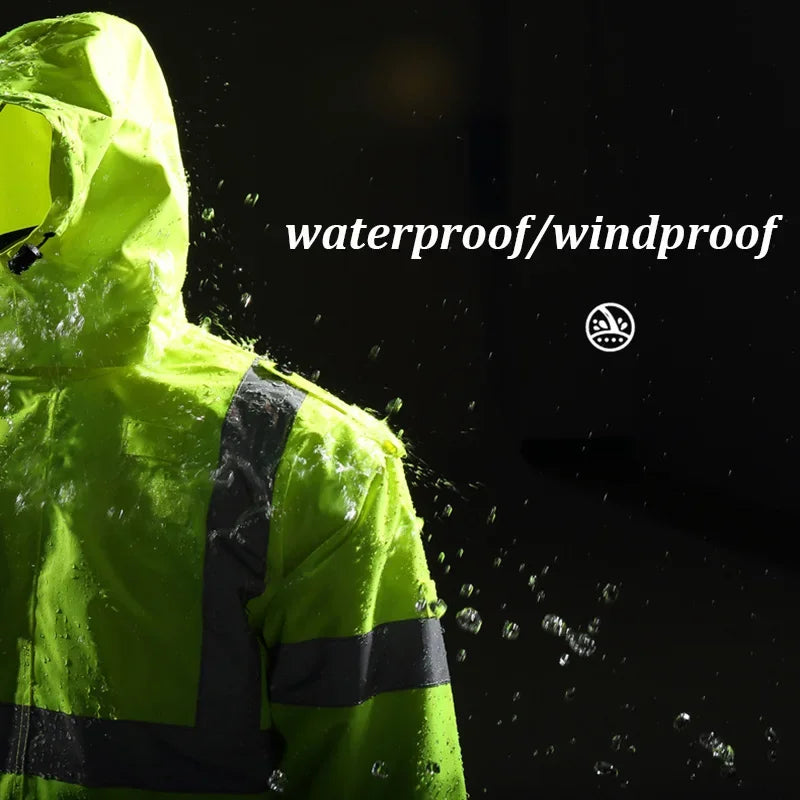 Hi Vis Cotton Winter Safety Coat,Safety Jackets Waterproof with Pockets and Zipper,Traffic Highway Rain Coat