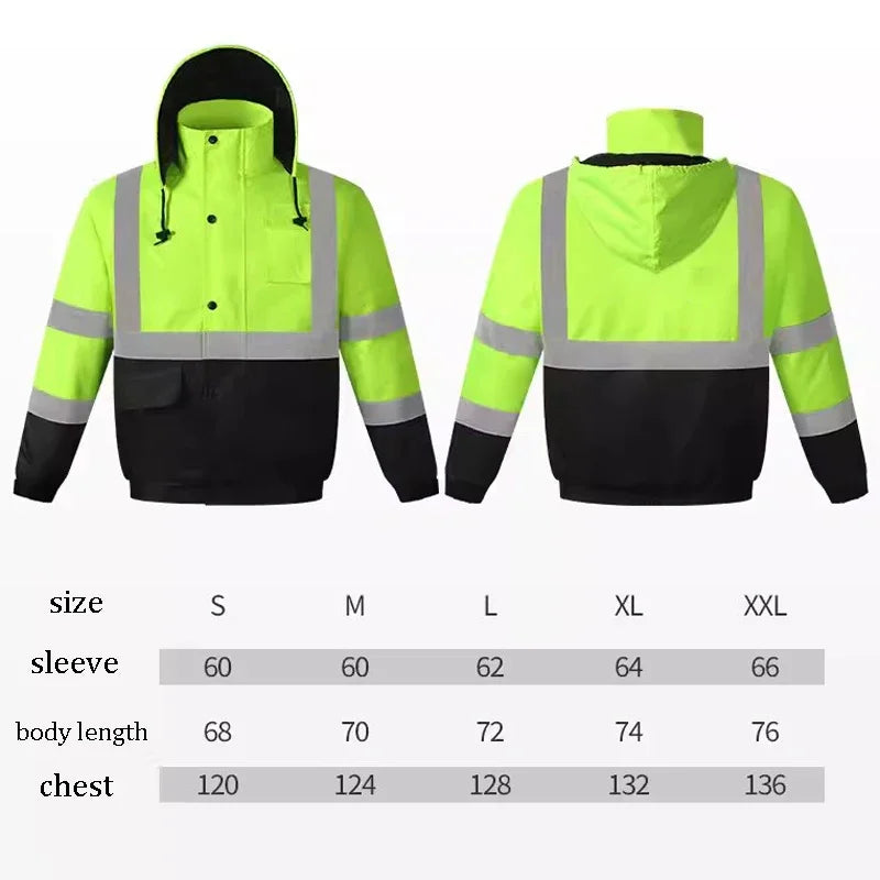 Hi Vis Cotton Winter Safety Coat,Safety Jackets Waterproof with Pockets and Zipper,Traffic Highway Rain Coat