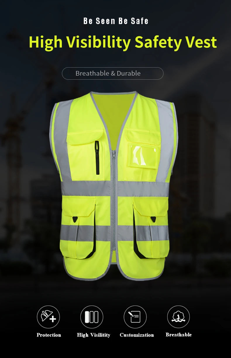 High Visibility Red Safety Vest Reflective Multipockets Summer Hi Vis Workwear Waistcoat for Aircraft Maintenance Work Jacket