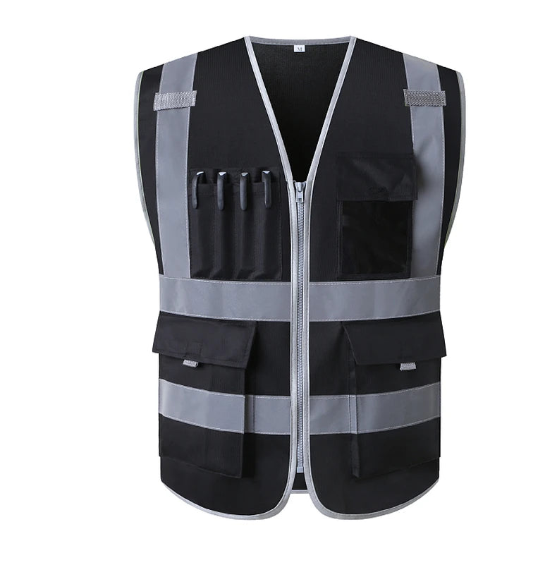High Visibility Red Safety Vest Reflective Multipockets Summer Hi Vis Workwear Waistcoat for Aircraft Maintenance Work Jacket