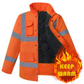 Men's Hi Vis Winter Safety Parka Jacket Reflective Warm Coat Rain Jacket With Zipper and Pockets