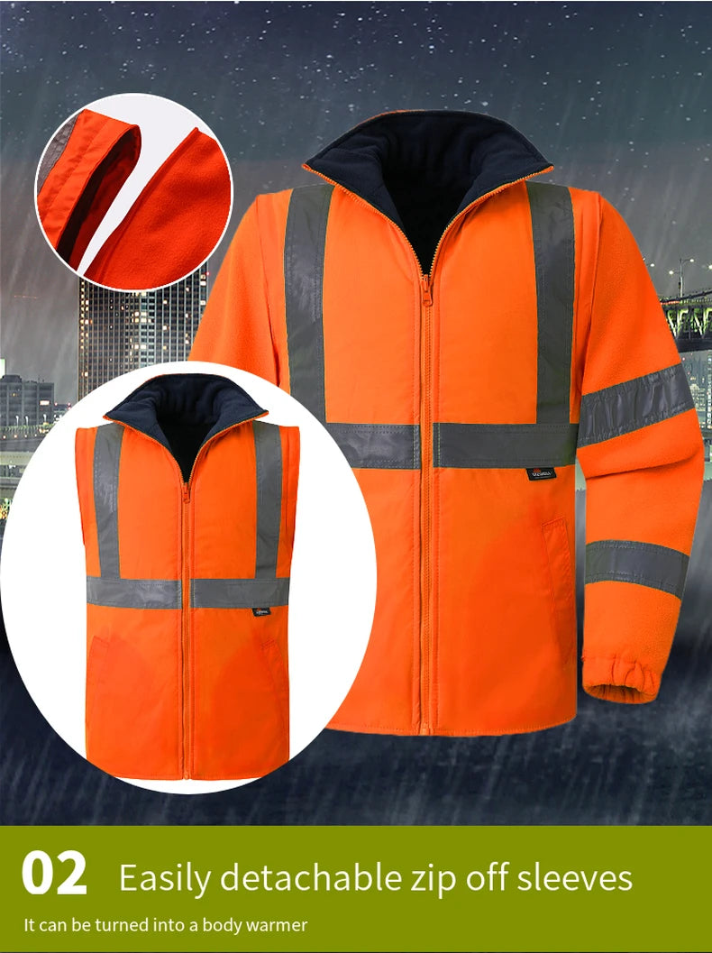Hi Vis 5 in 1 Waterproof Parka Windbreaker Workwear Rain Coat Reflective Safety Jacket with Detachable Linner