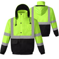 Hi Vis Cotton Winter Safety Coat,Safety Jackets Waterproof with Pockets and Zipper,Traffic Highway Rain Coat