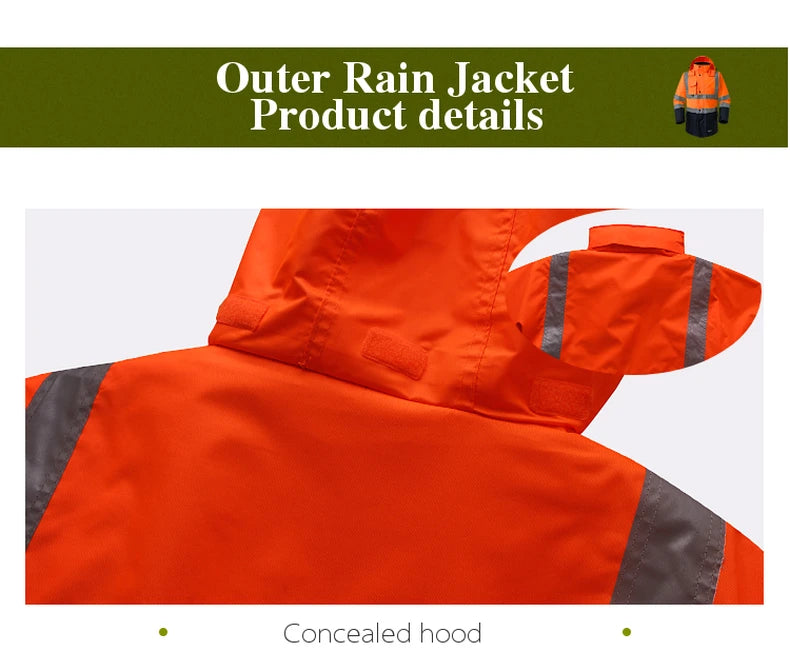 Hi Vis 5 in 1 Waterproof Parka Windbreaker Workwear Rain Coat Reflective Safety Jacket with Detachable Linner