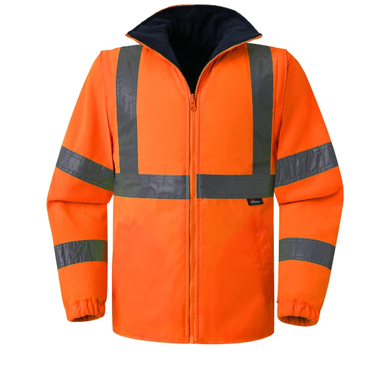 Hi Vis 5 in 1 Waterproof Parka Windbreaker Workwear Rain Coat Reflective Safety Jacket with Detachable Linner