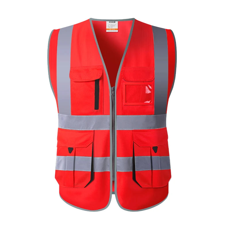 High Visibility Red Safety Vest Reflective Multipockets Summer Hi Vis Workwear Waistcoat for Aircraft Maintenance Work Jacket